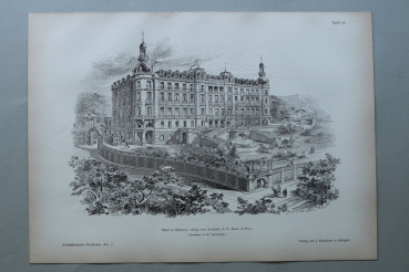 Holzstich Architektur Mentone 1887 Hotel